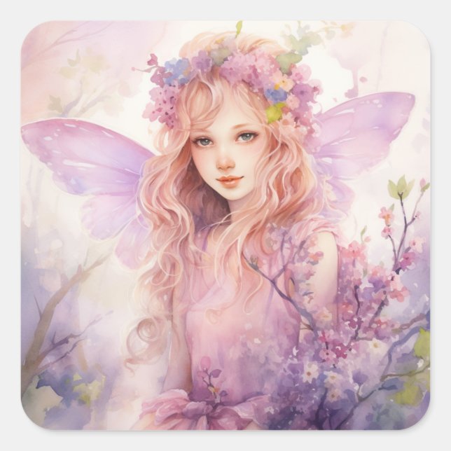 A Beautiful Spring Fairy Square Sticker (Front)