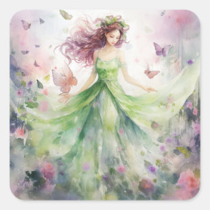 A Beautiful Spring Fairy Square Sticker