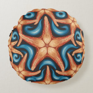 A beautiful starfish on blue round cushion