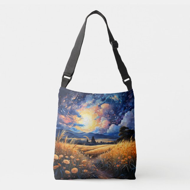 A Beautiful Starry Night Sky Illustration Crossbody Bag (Front)