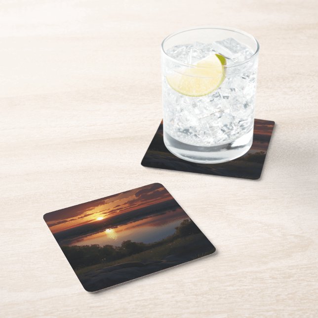 A beautiful summer river landscape round cushion (Photorealistic Sunrise Square Paper Coaster )