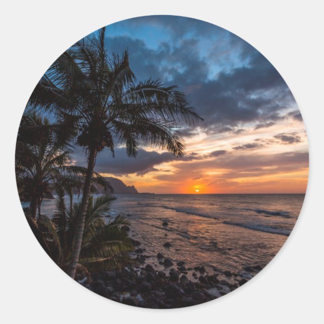 A beautiful sunset classic round sticker (Front)