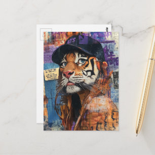 A Beautiful Tiger in a Baseball Hat Postcard