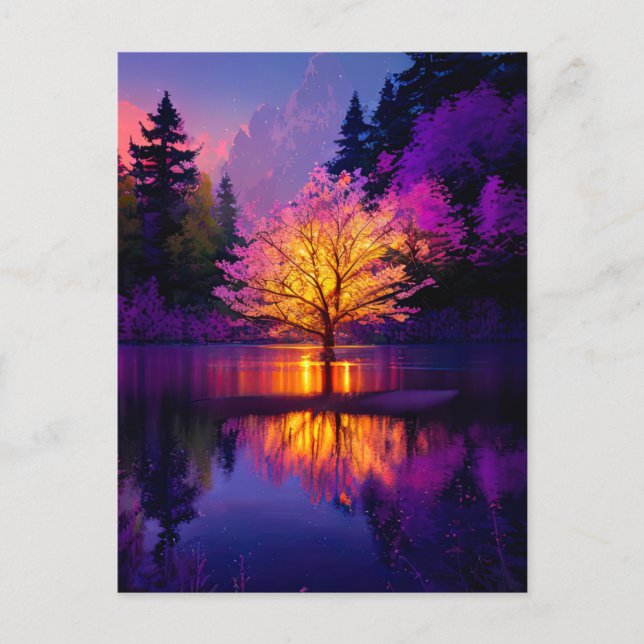 A Beautiful Tree Bathed in Golden Light Postcard (Front)