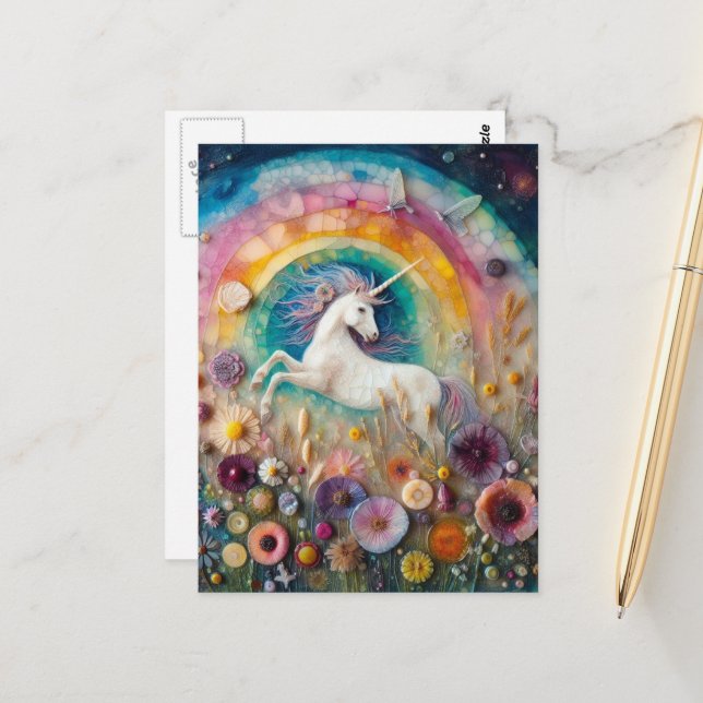 A Beautiful Unicorn in Wildflowers Postcard (Front/Back In Situ)