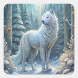 A Beautiful White Wolf Square Sticker