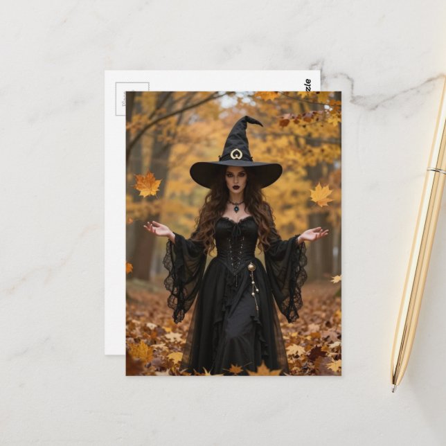 A Beautiful Witch in Autumn Postcard (Front/Back In Situ)