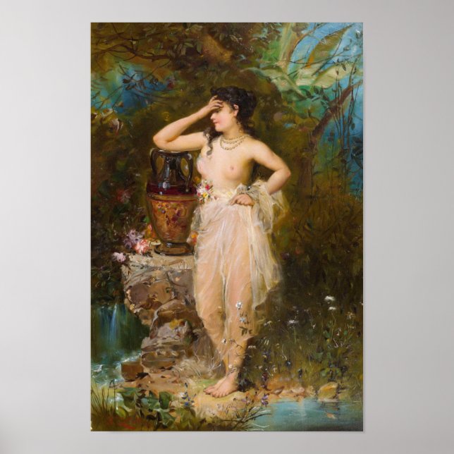 A Beautiful Woman Bathing by Hans Zatzka - poster (Front)