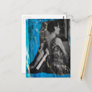 A Beautiful Woman in 1930 Black and White On Blue  Postcard