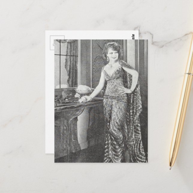 A Beautiful Woman in 1930 Black and White Postcard (Front/Back In Situ)