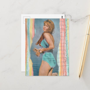 A Beautiful Woman in 1957 on the beach collage Postcard
