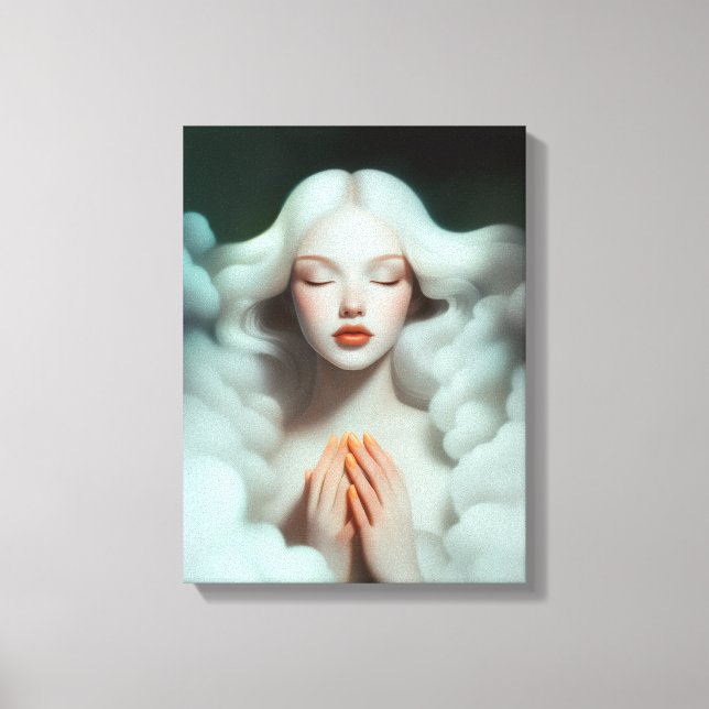 A Beautiful Woman Meditating In The Clouds Canvas Print (Front)