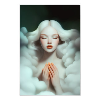 A Beautiful Woman Meditating In The Clouds Photo Print