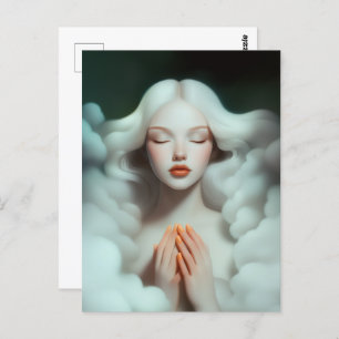 A Beautiful Woman Meditating In The Clouds  Postcard
