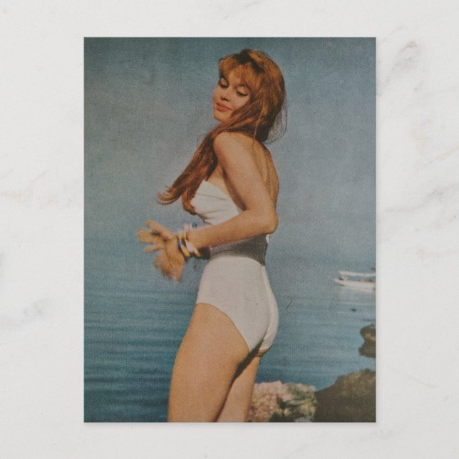 A Beautiful Woman on the beach in 1957  Postcard (Front)