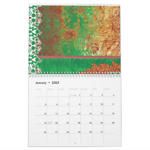 A beautifully designed Indian scarf in green and o Calendar