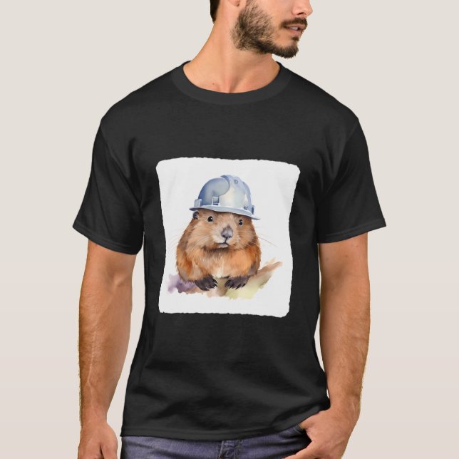 A Beaver Wearing A Hard Animal Engineer Headwear T-Shirt (Front)