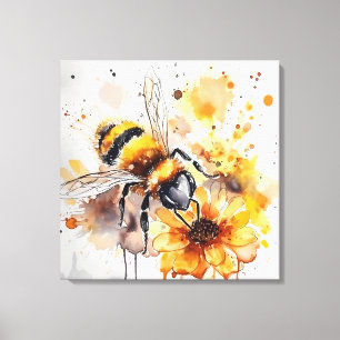 A bee collects honey on a flower. canvas print