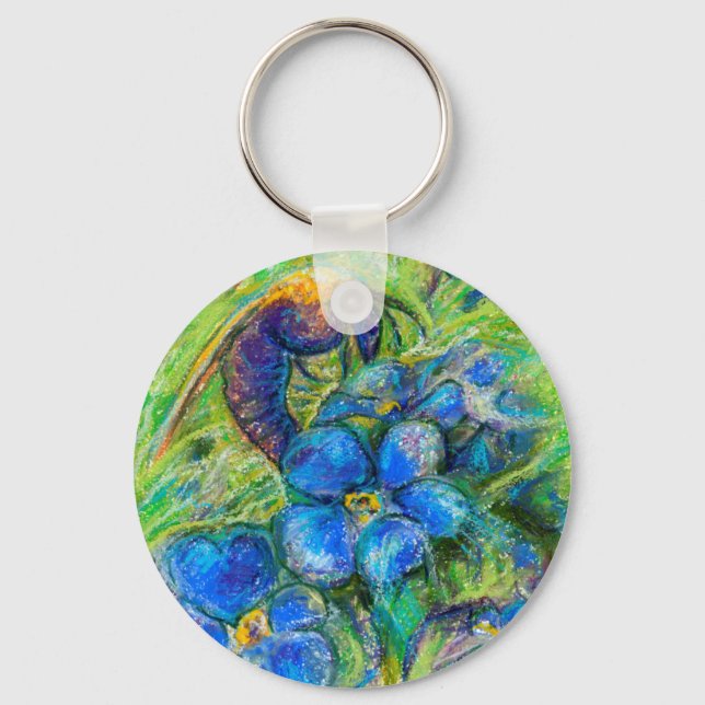 A Bee & Forget-me-not Flowers Key Ring (Front)