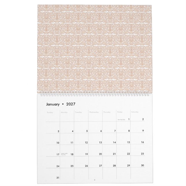 a beige and white chequered pattern on a white bac calendar (Jan 2027)