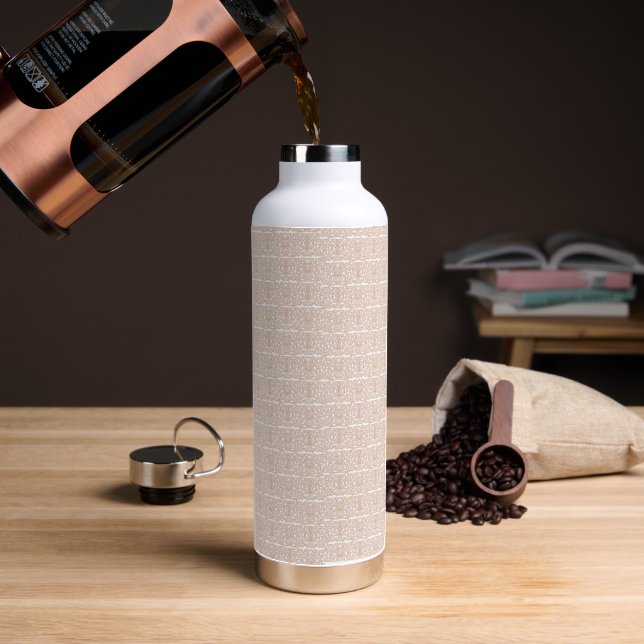 a beige and white chequered pattern on a white bac water bottle (Coffee)