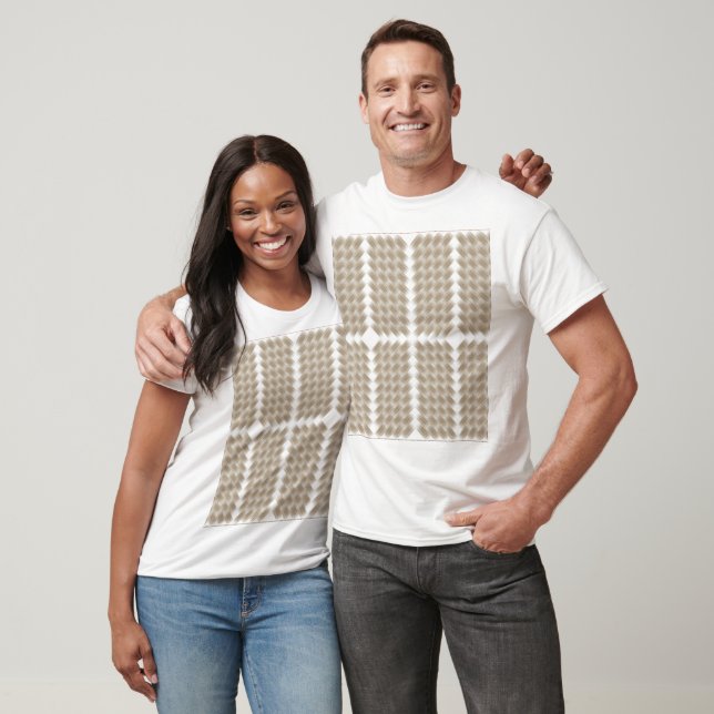 a beige and white chequered pattern on a white T-Shirt (Unisex)