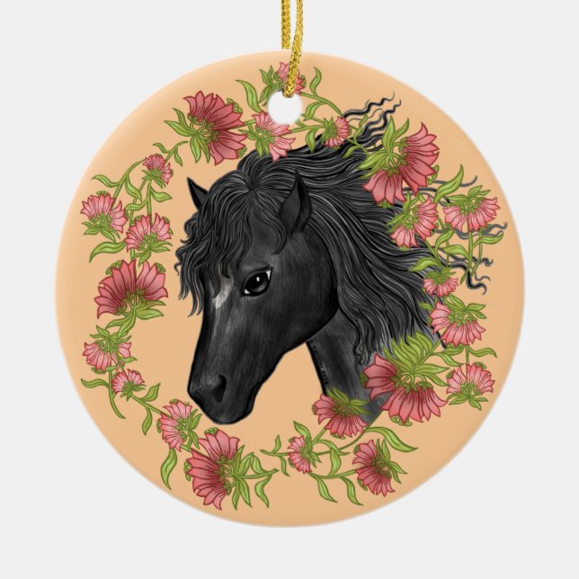 A Bellflower Black Horse Ceramic Tree Decoration (Front)