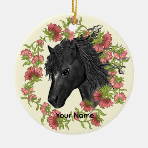 A Bellflower Black Horse Ceramic Tree Decoration