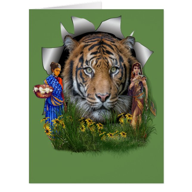 A Bengal Tiger habitat with Indian girls (Front)