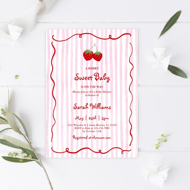 A Berry Sweet Baby is on the Way Baby Shower Girl Invitation (Creator Uploaded)