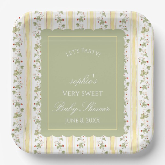 A berry sweet baby is on the way square paper plate (Front)
