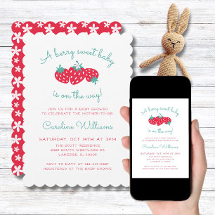 A Berry Sweet Baby is on the Way Strawberry Girl Invitation