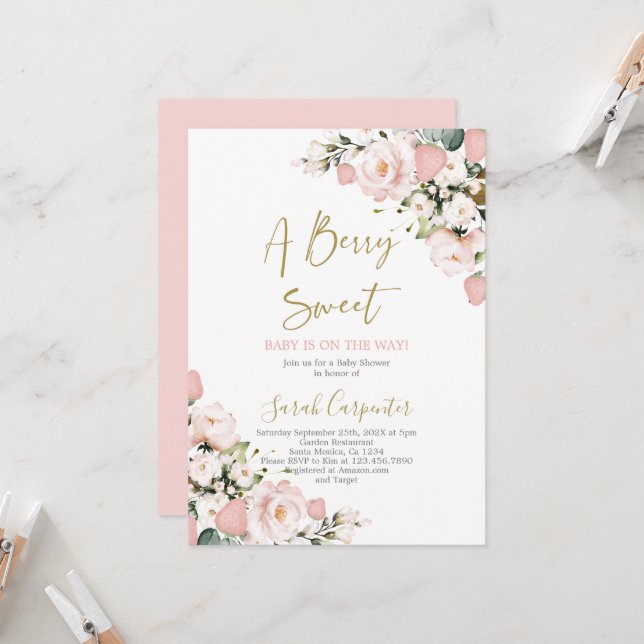 A Berry Sweet Baby Shower Girl Invitation (Front/Back In Situ)