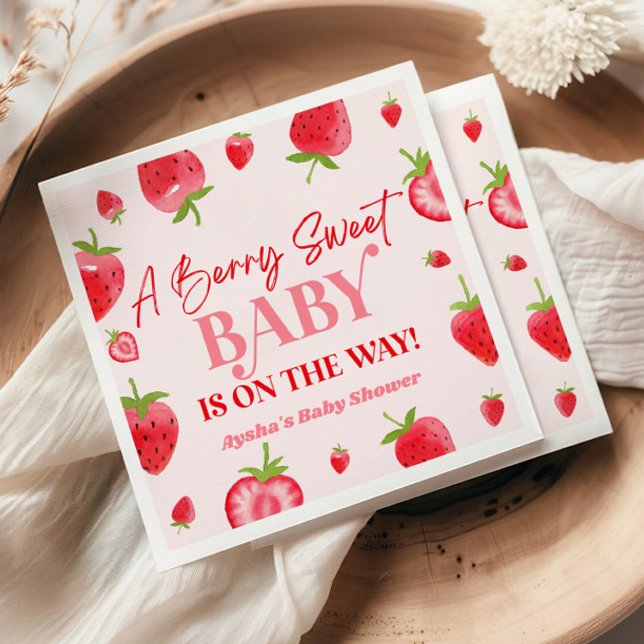 A Berry Sweet Baby Strawberry Baby Shower Napkin (Creator Uploaded)
