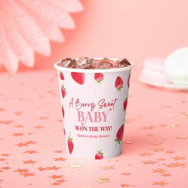 A Berry Sweet Baby Strawberry Baby Shower Paper Cups (Insitu)
