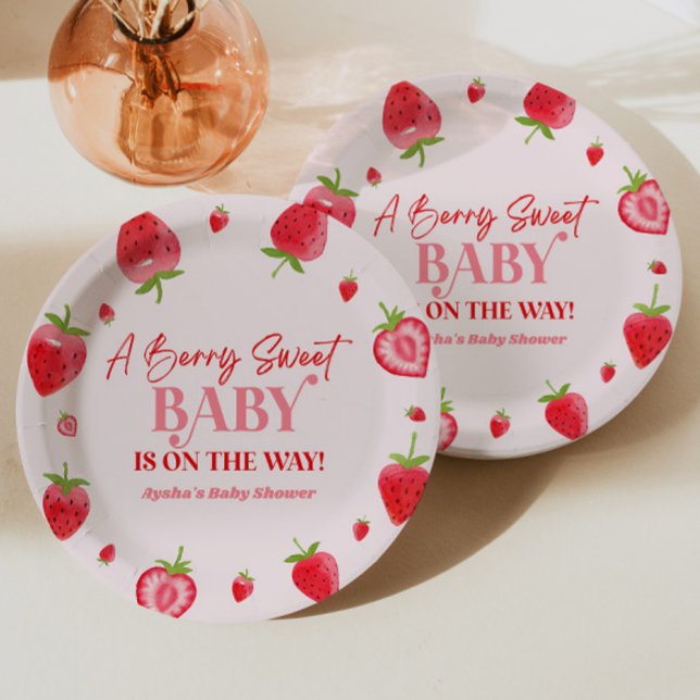 A Berry Sweet Baby Strawberry Baby Shower Paper Plate (Creator Uploaded)