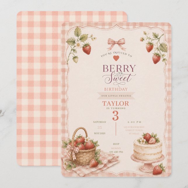 A Berry Sweet Birthday Invitation (Front/Back)