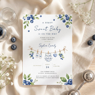 A Berry Sweet Blueberry Cute Baby Custom Invitation