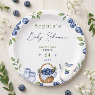 A Berry Sweet Blueberry Cute Blue Watercolor Paper Plate