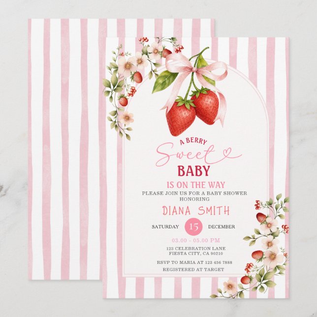 A Berry Sweet Coquette Baby Shower Invitation (Front/Back)