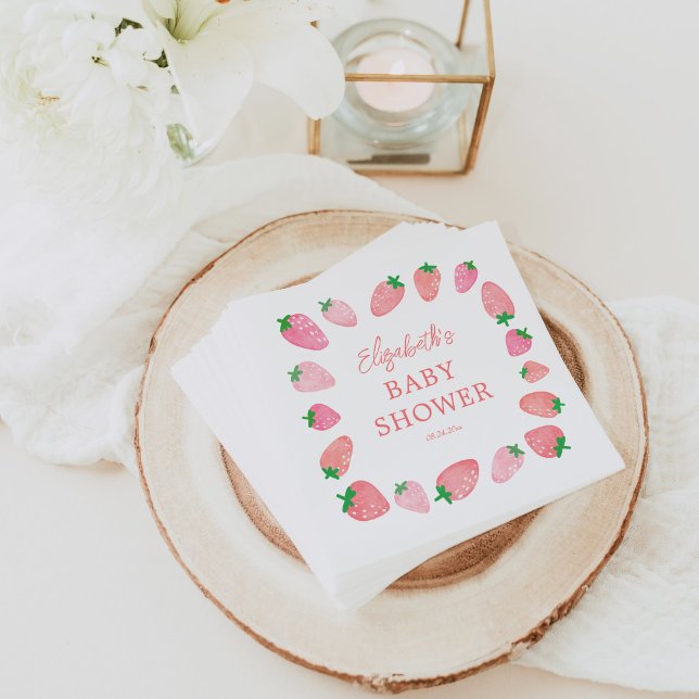 A Berry Sweet Strawberry Baby Shower Napkin (Creator Uploaded)