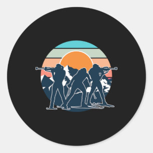 A Biathlete With Rifle And Cross-country Skis Moti Classic Round Sticker