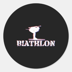 A Biathlete With Rifle And Cross-country Skis Moti Classic Round Sticker