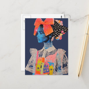 A big bow in her hair lady Colourful Collage Postcard