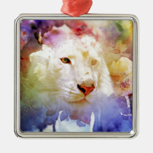 A Big Cat in a Floral Grunge Field Metal Tree Decoration