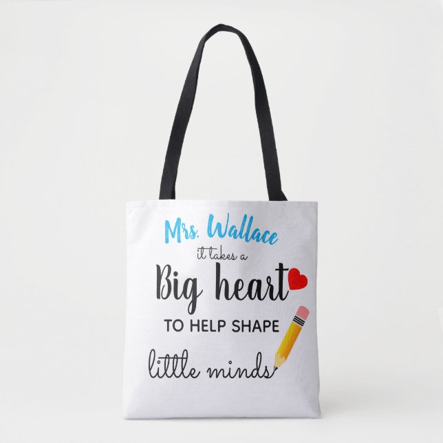 a big heart to teach little minds teacher fashion tote bag (Front)