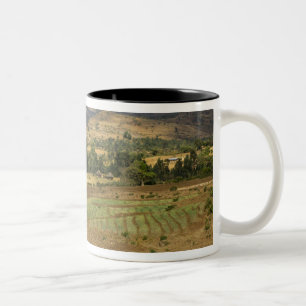 A big scenic view of a big rock mountain Two-Tone coffee mug