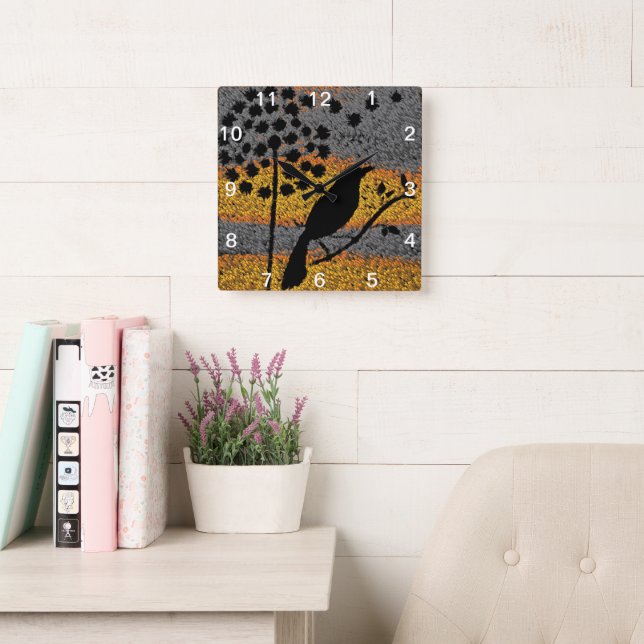 A Bird Among the Feathers Square Wall Clock (Reading Room)