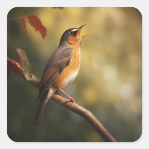 A bird singing in the morning square sticker