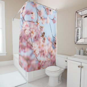 A Bird Sitting On Cherry Blossom Branches Shower Curtain